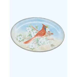 Vintage Hand Painted Cardinal Family and Dogwood Serving Plate